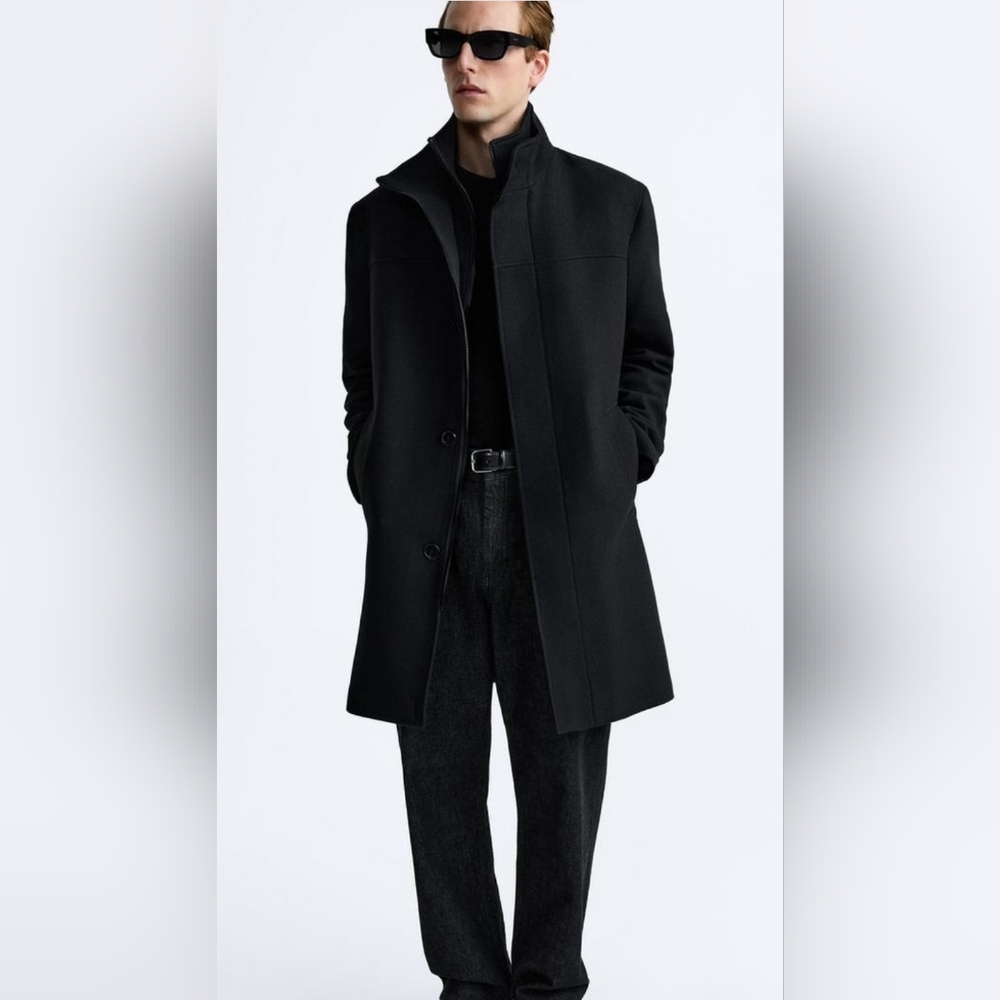 Zara Man Men's Size XXL Black Zip/Button Front Jacket Overcoat Polyester EUC